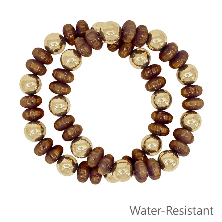 Set of 2 Brown and Gold Beaded Stretch Bracelets