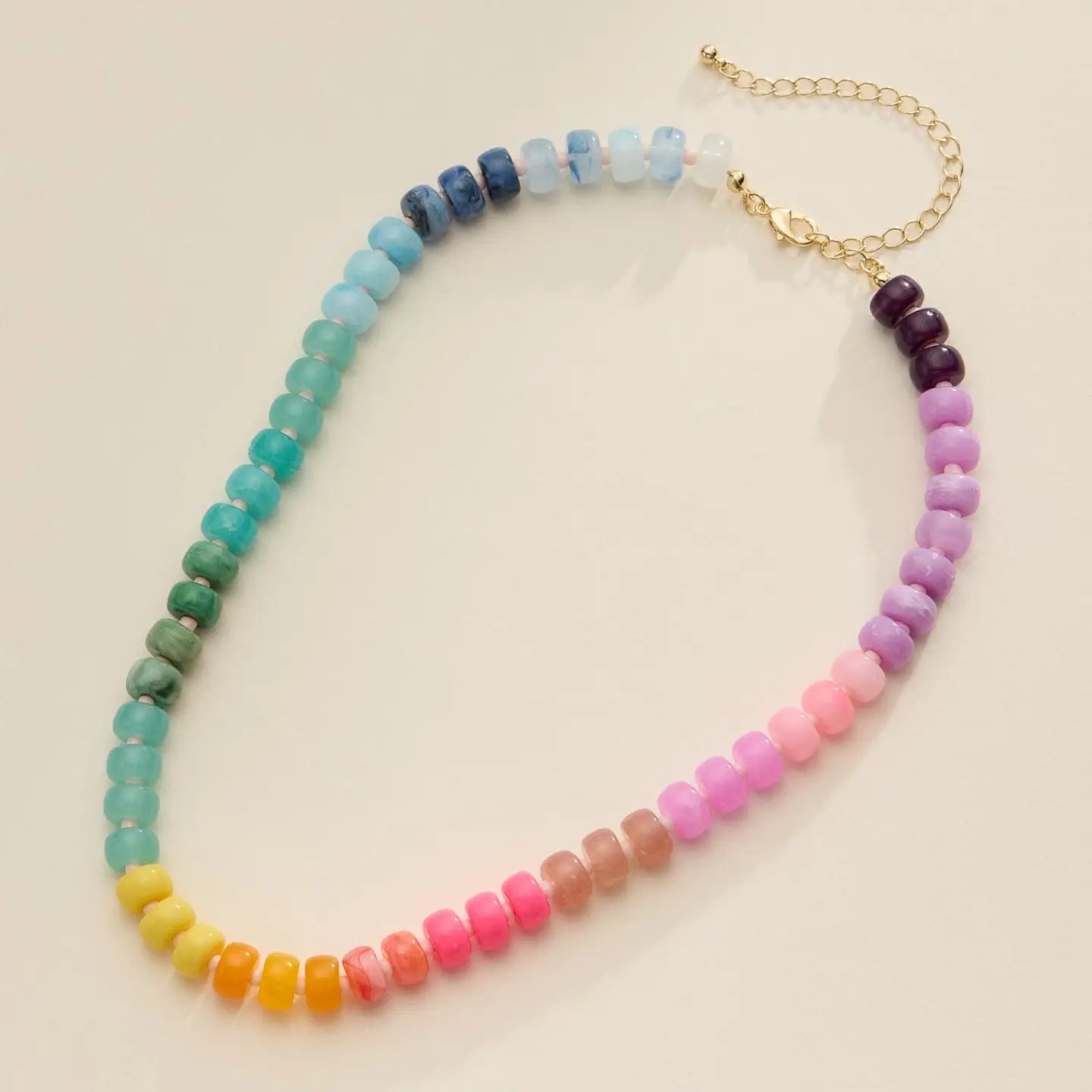 Pink Gradient Color Round Disc Beaded Necklace