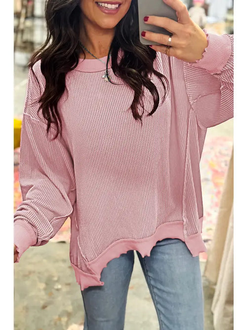 Blush Pink Distressed Knit Top