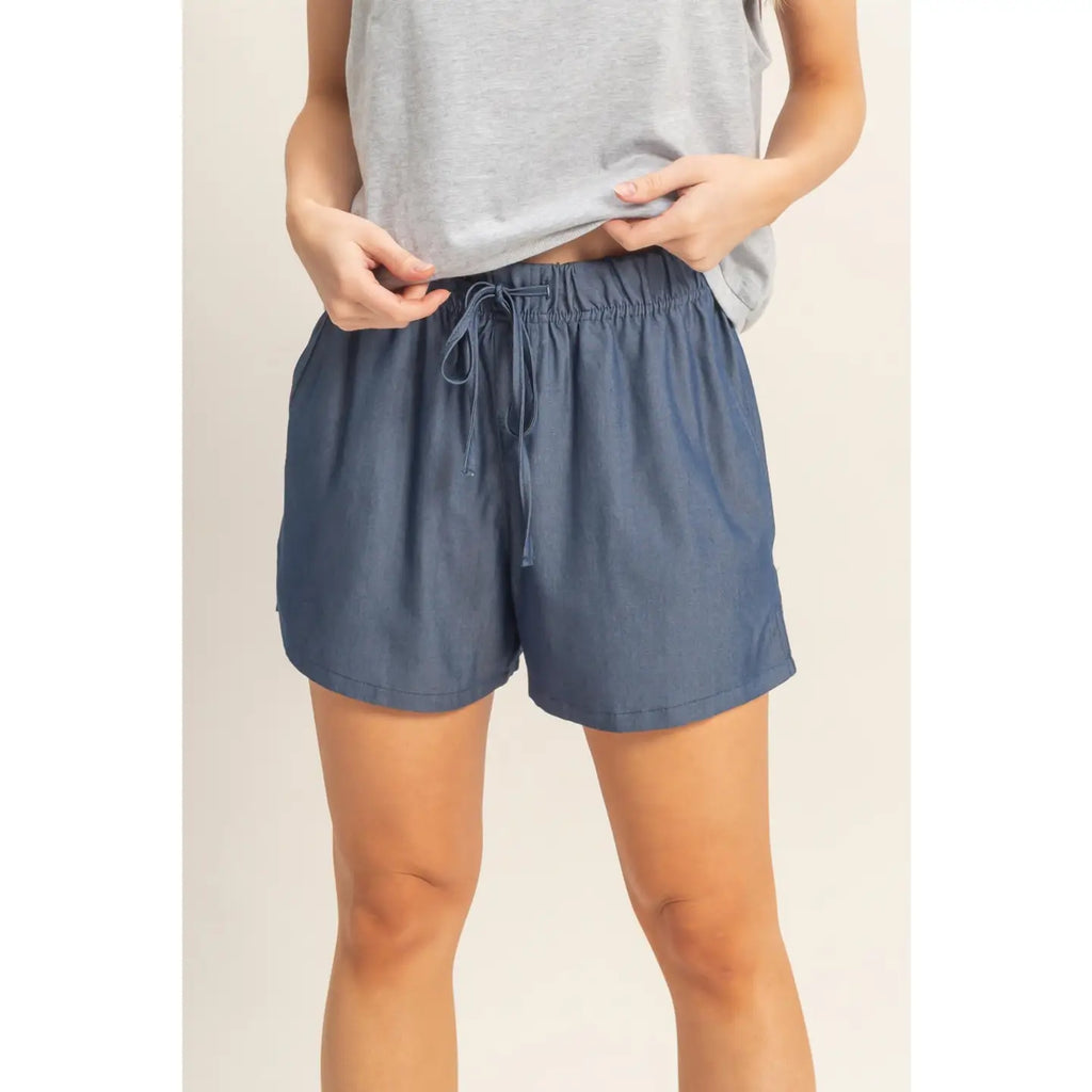 DARK DENIM CHAMBRAY SHORTS