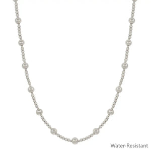 Water Resistant 3mm Silver Bead with 6mm Silver Beaded 16"-18" Necklace