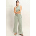 Sage Mineral Washed Sleeveless Top & Wide Leg Pants Set