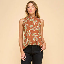 Load image into Gallery viewer, Brown Printed Top with Back Button Detail
