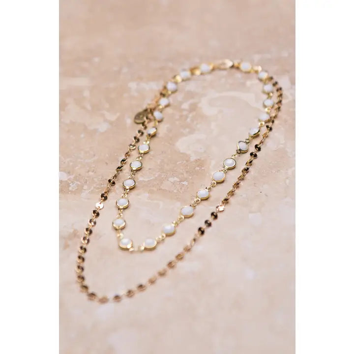 9" Double Strand Puff Bead Necklace in White/Gold