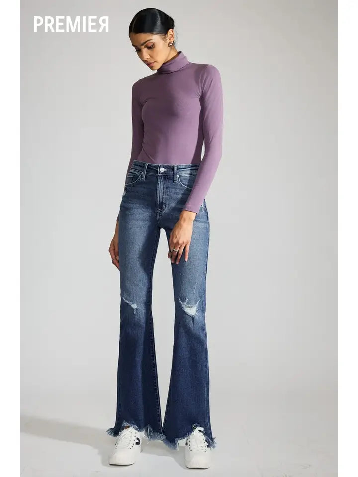 KanCan High Rise Medium Wash Distressed Flare Jeans