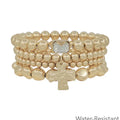 Water Resistant Set of 4 Gold and Cross Stretch Bracelets