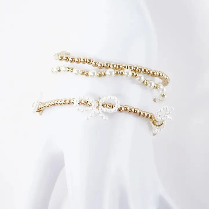 3PC Stretch Bracelets Set Bow and Pearls