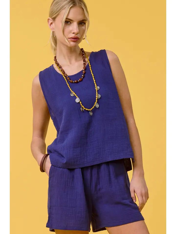 Galaxy Blue Comfy Lightweight Relaxed Fit Gauze Casual Set