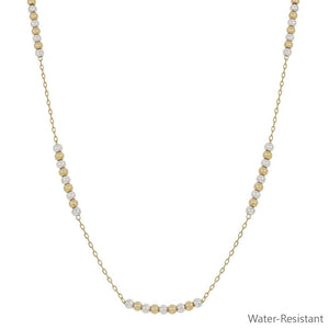 Water Resistant 5 Station Gold and Silver 4MM Beaded 16"-18" Necklace