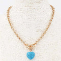 Gold Chain with Turquoise Stone Heart 16"-18" Necklace
