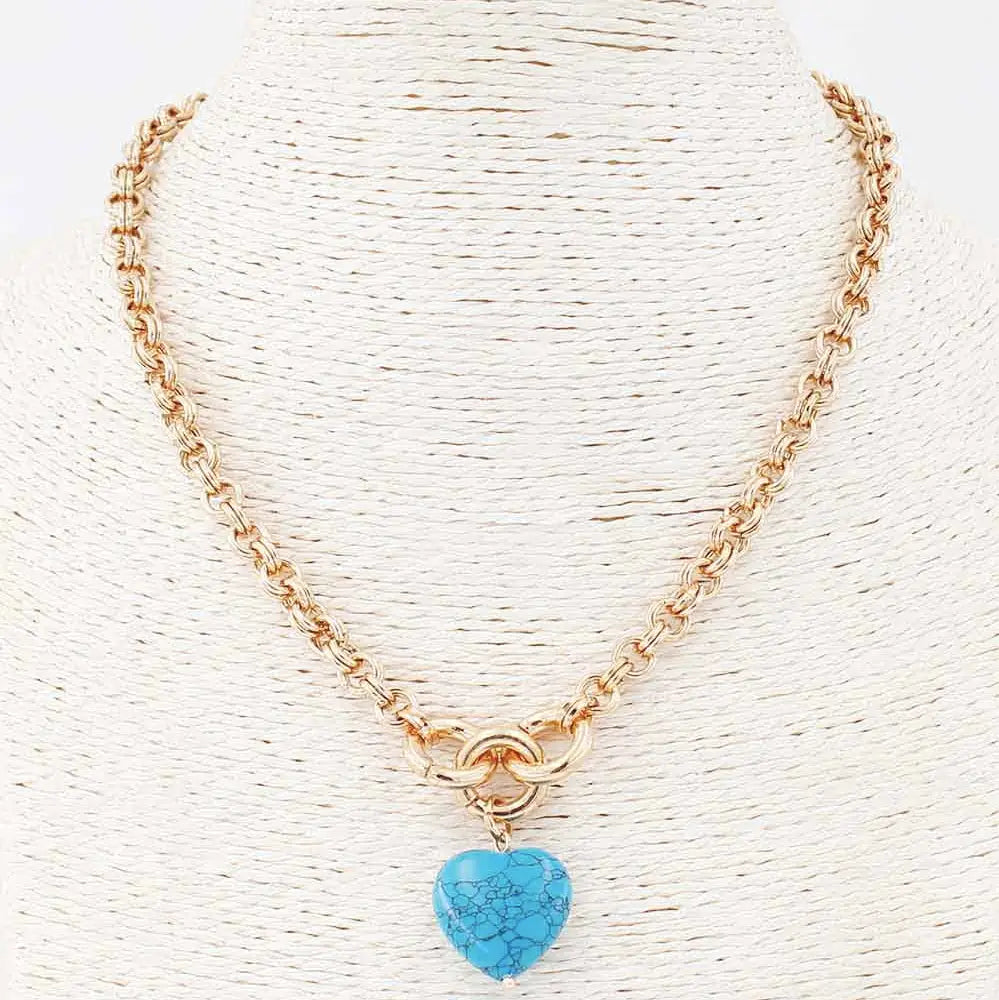Gold Chain with Turquoise Stone Heart 16"-18" Necklace