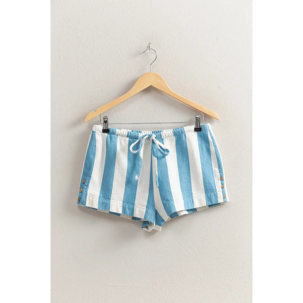 BLUE STRIPE ELASTIC DRAWSTRING SHORTS