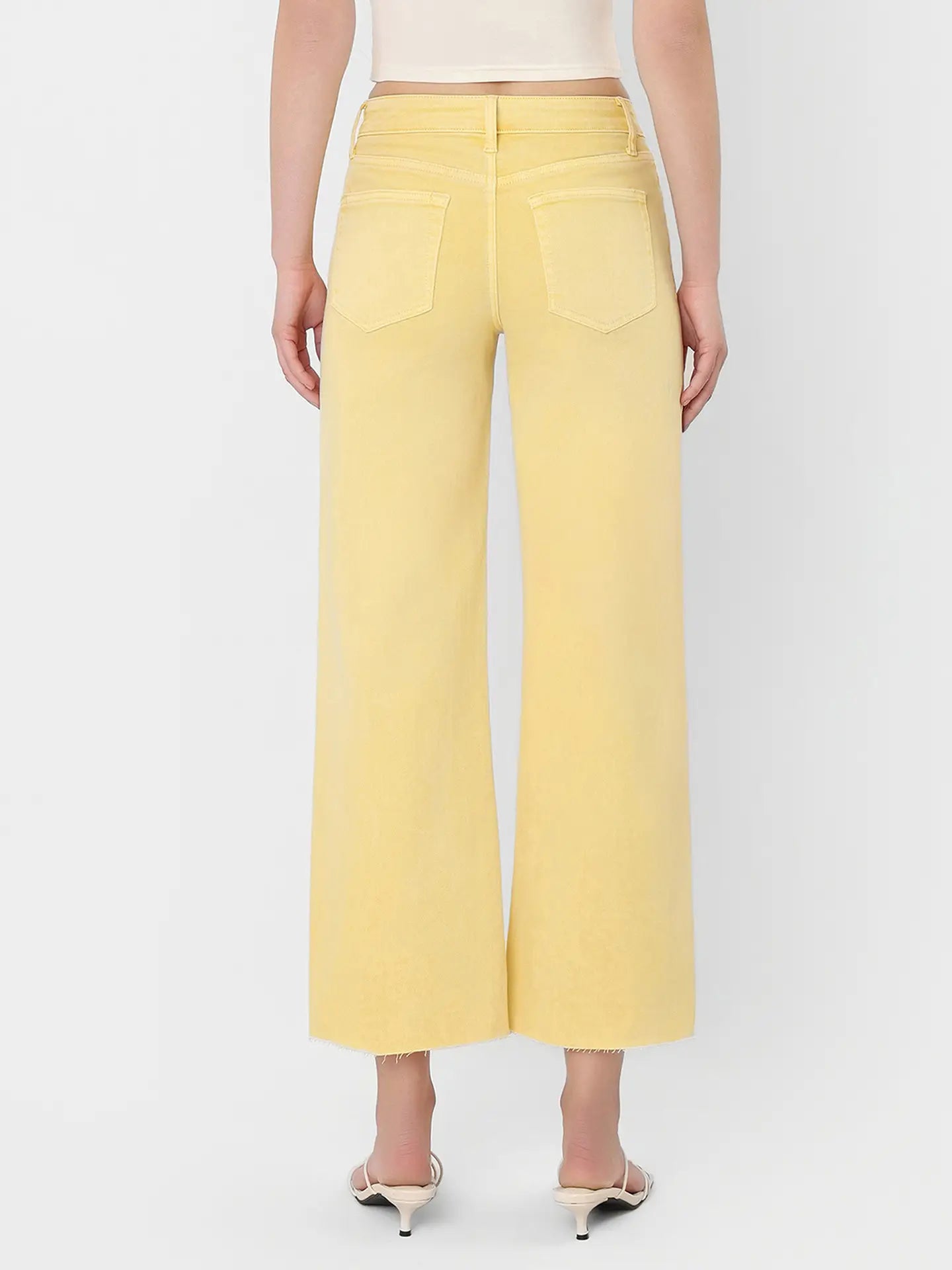Vervet High Rise Baby Yellow Color Crop Wide Leg Jeans
