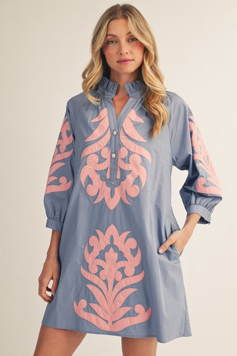 Cornflower and Pink Baroque Shift Dress