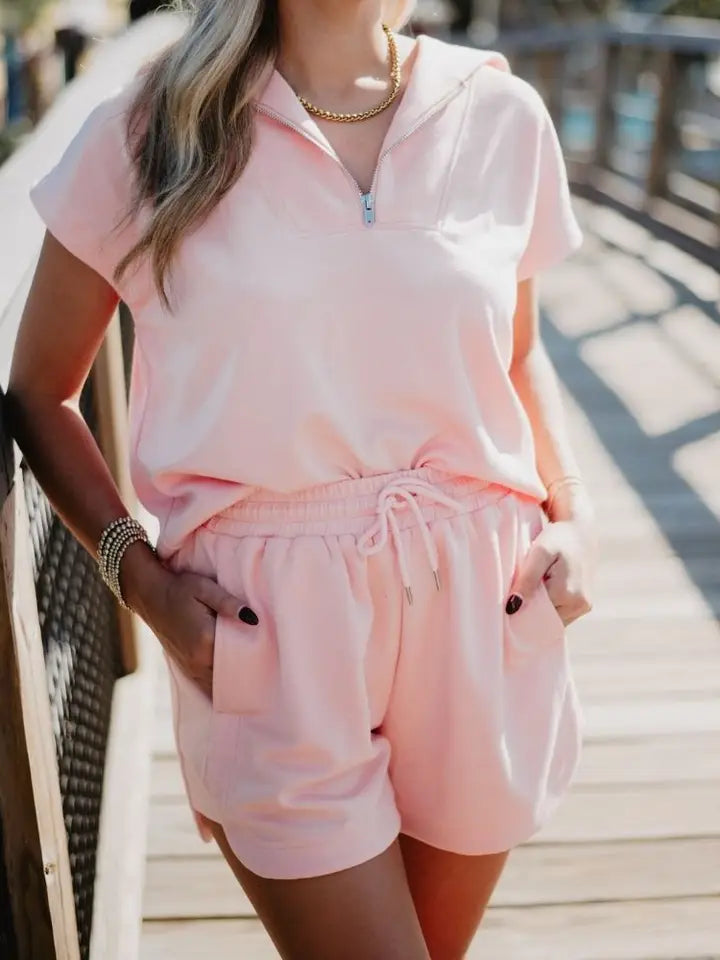 Peach Scuba Shorts Zip Set