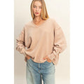 Taupe Oversized V-Neck Sweatshirt with Raw Edge Detail
