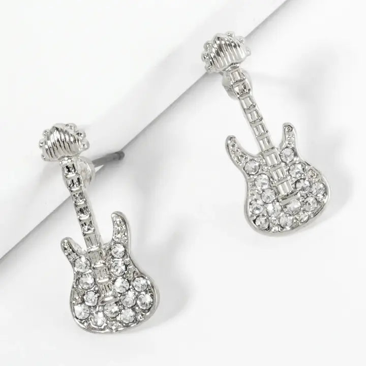 Crystal Pave Electric Guitar Stud Earrings
