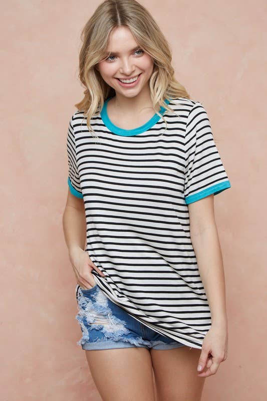 Black & Jade Stripe Top