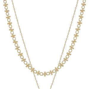 Water Resistant Layered Chain with Crystal Circle Charms 16"-18" Necklace