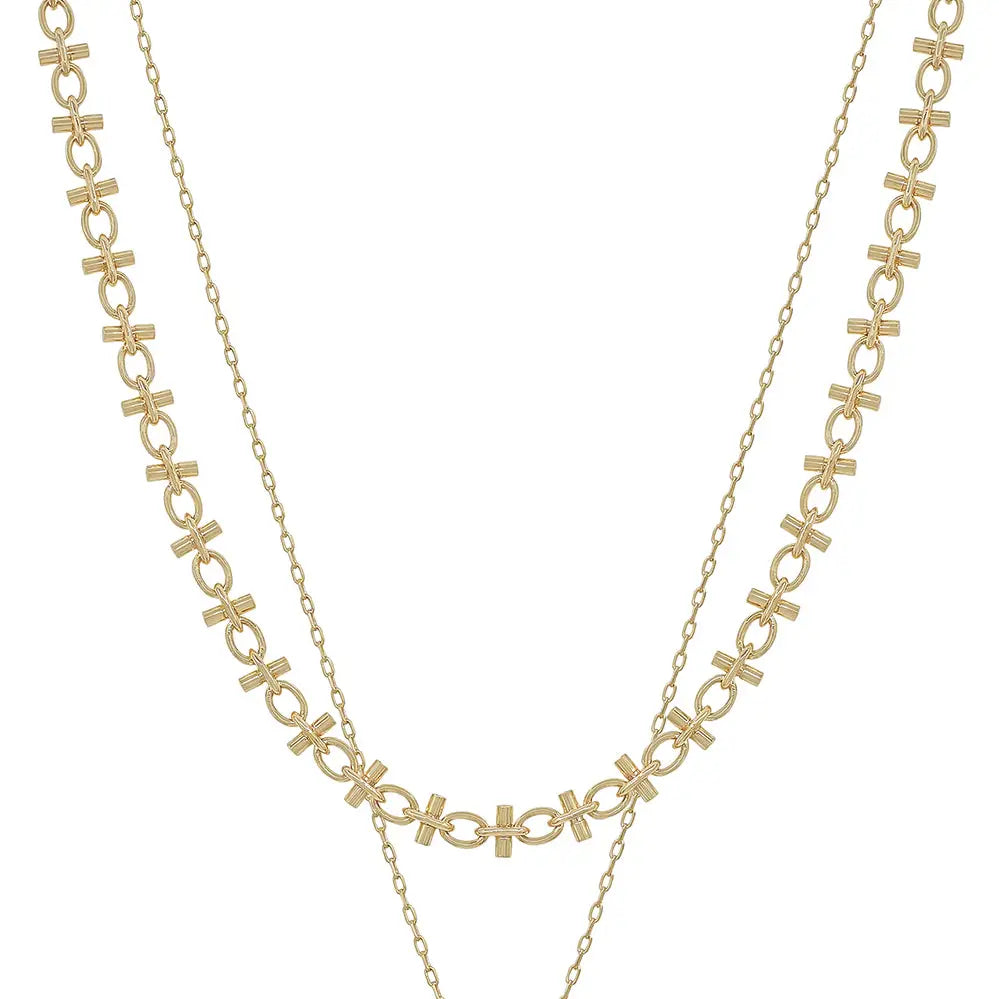 Water Resistant Layered Chain with Crystal Circle Charms 16