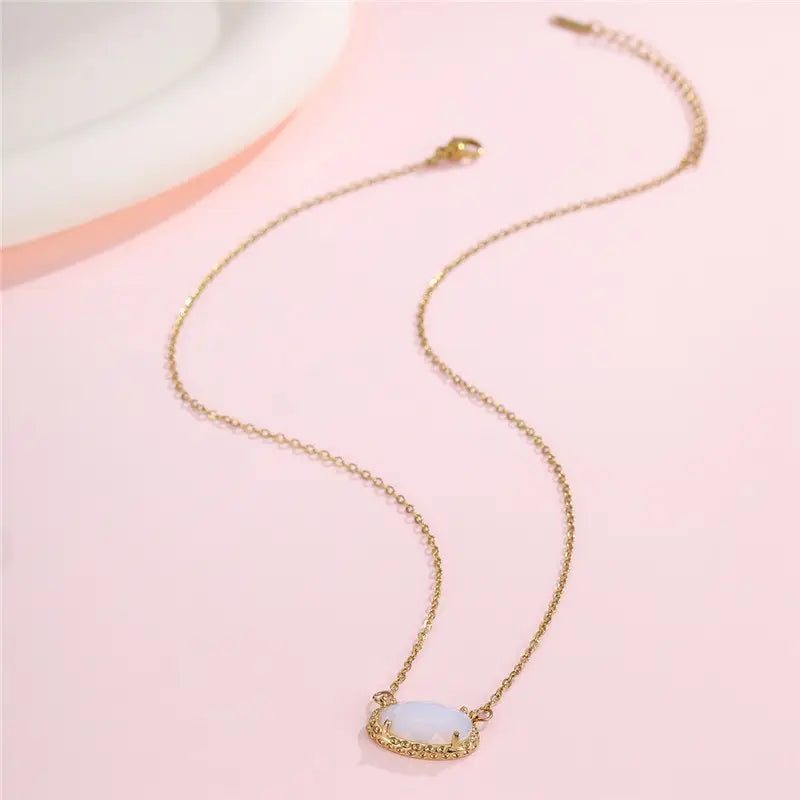 White Jade Oval Gemstone Charm Pendant Necklace