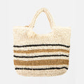 Striped Straw Braided Tote Bag