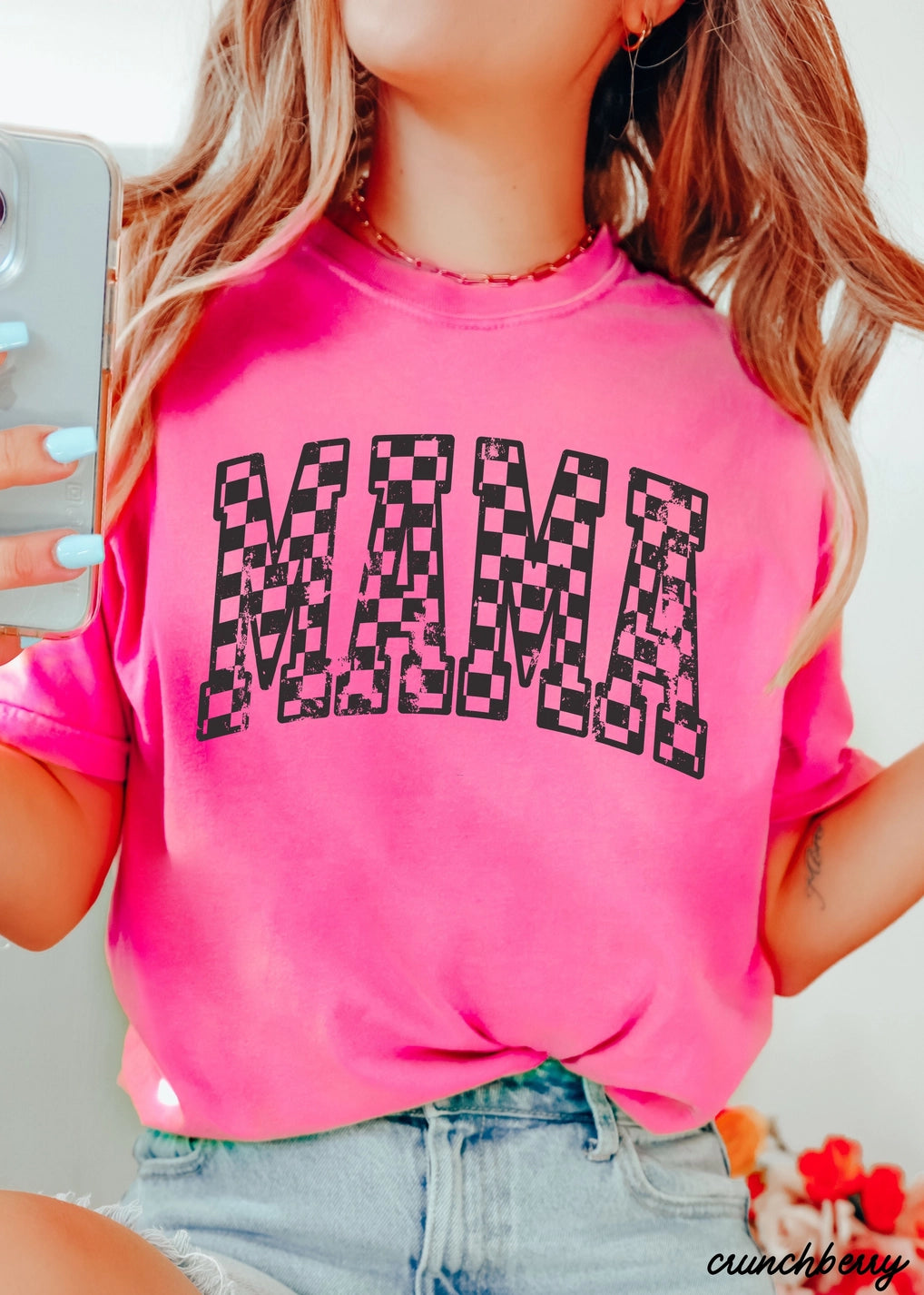 Mama Outline Checkered Tee WASHED PINK