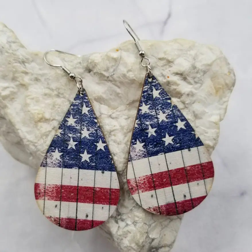Patriotic Stars and Stripes Teardrop Earrings
