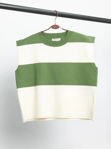 Classic Striped Sleeveless Knit Top in moss