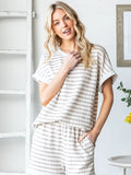 Cream and Taupe Jacquard Stripe Textured Set