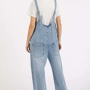 Washed Denim Relaxed Fit Sleeveless Jumpsuit