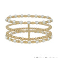 Water Resistant Set of 4 Gold and Pearl Beaded with Thin Cross Stretch Bracelets