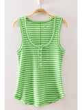 Bright Green Striped & Solid Button Down Fitted Knit Tank Top