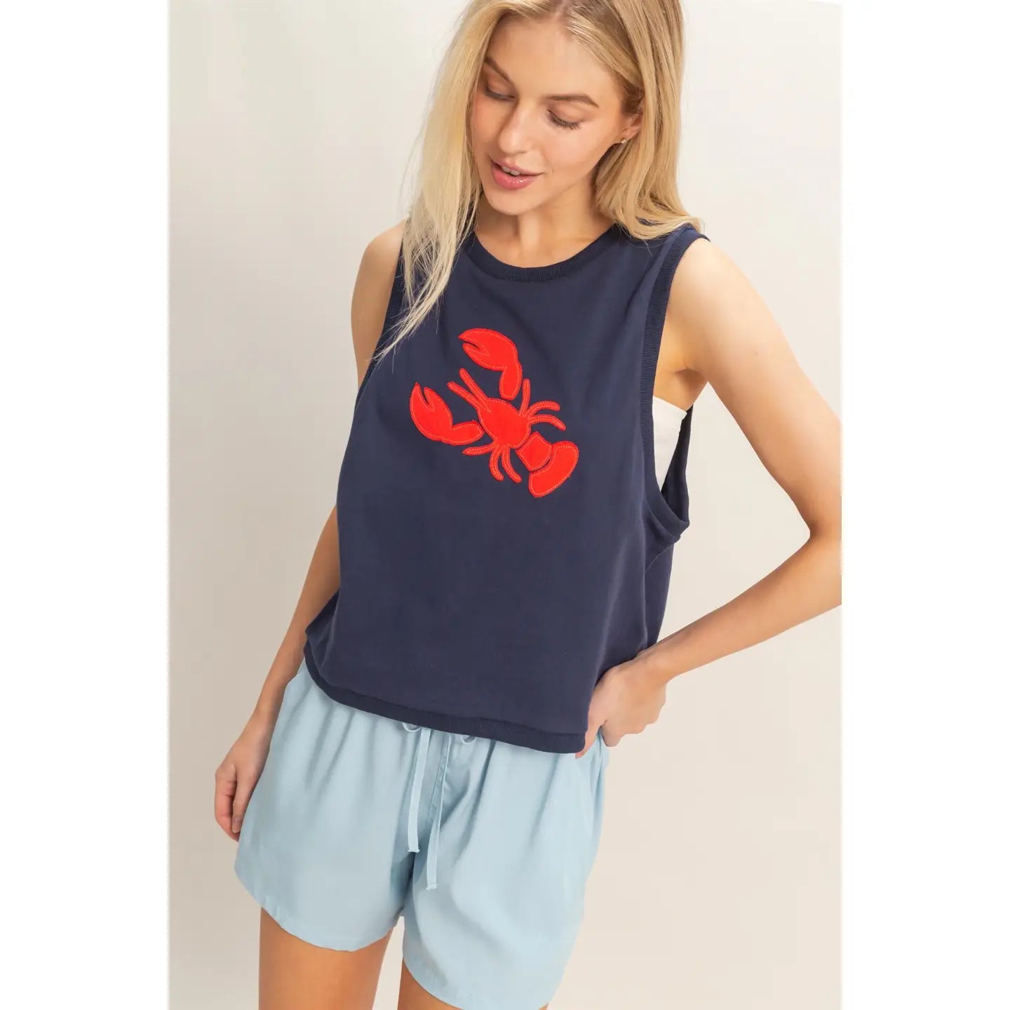 NAVY Sleeveless Tank with Lobster Patch