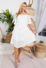 Load image into Gallery viewer, FRILL DETAIL OFF SHOULDER MIDI DRESS IN WHITE

