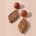 Leopard Print Wood Beaded Statement Drop Earrings
