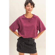 Load image into Gallery viewer, Dark Cherry Short Sleeve Mineral Washed Cropped Tee
