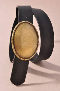 Black/Gold Western Oval Buckle Leather Belt