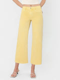 Vervet High Rise Baby Yellow Color Crop Wide Leg Jeans