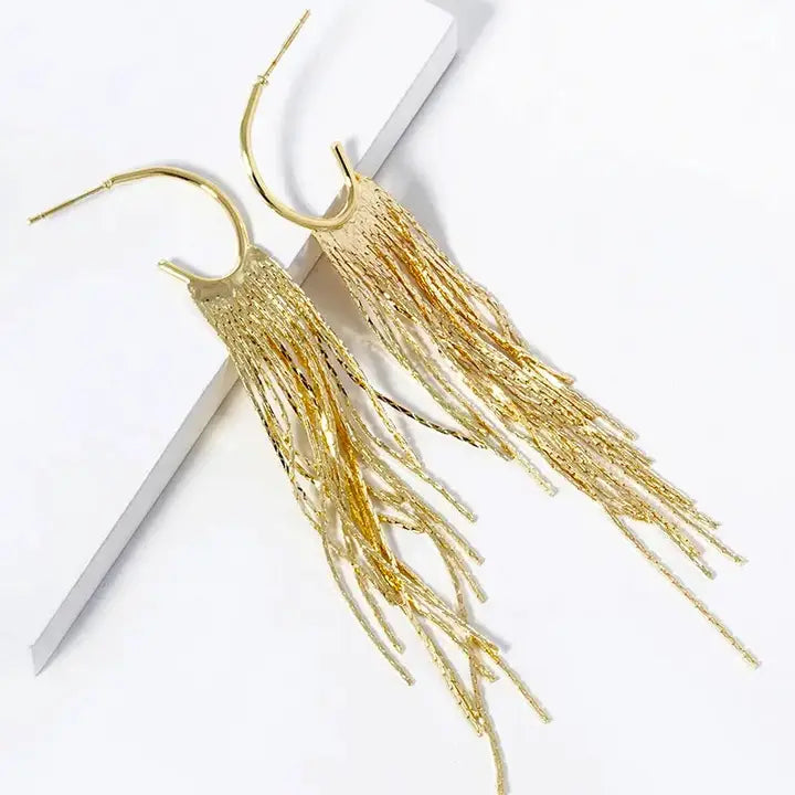 20mm Oval Shaped Open Hoop Chain Fringe Drop Earrings