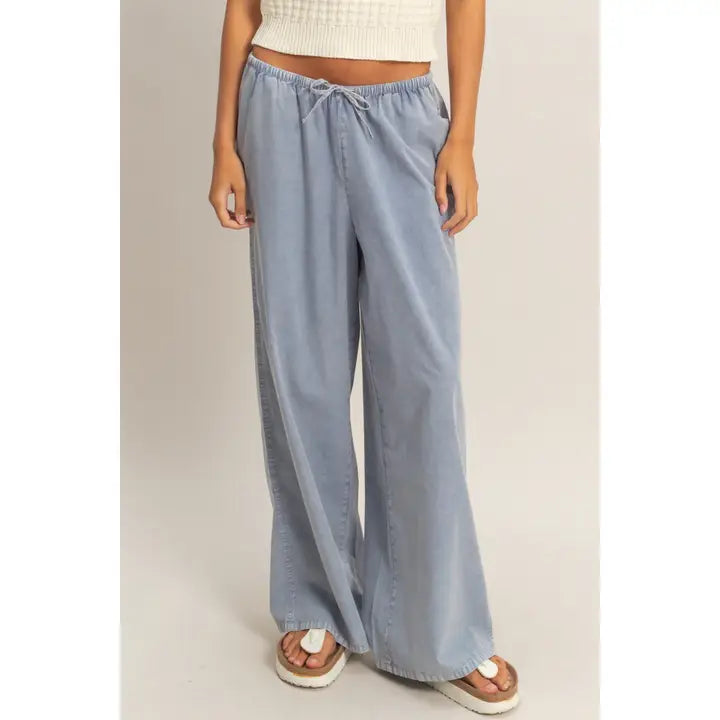 Light Blue Washed Wide-Leg Pants