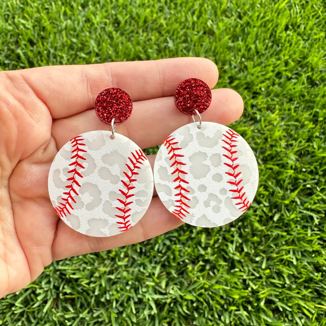 Baseball Leopard Acrylic Earrings, Sports Earrings