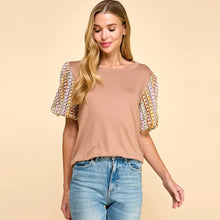 Load image into Gallery viewer, Solid Top with Multi-Fabric Short Sleeves

