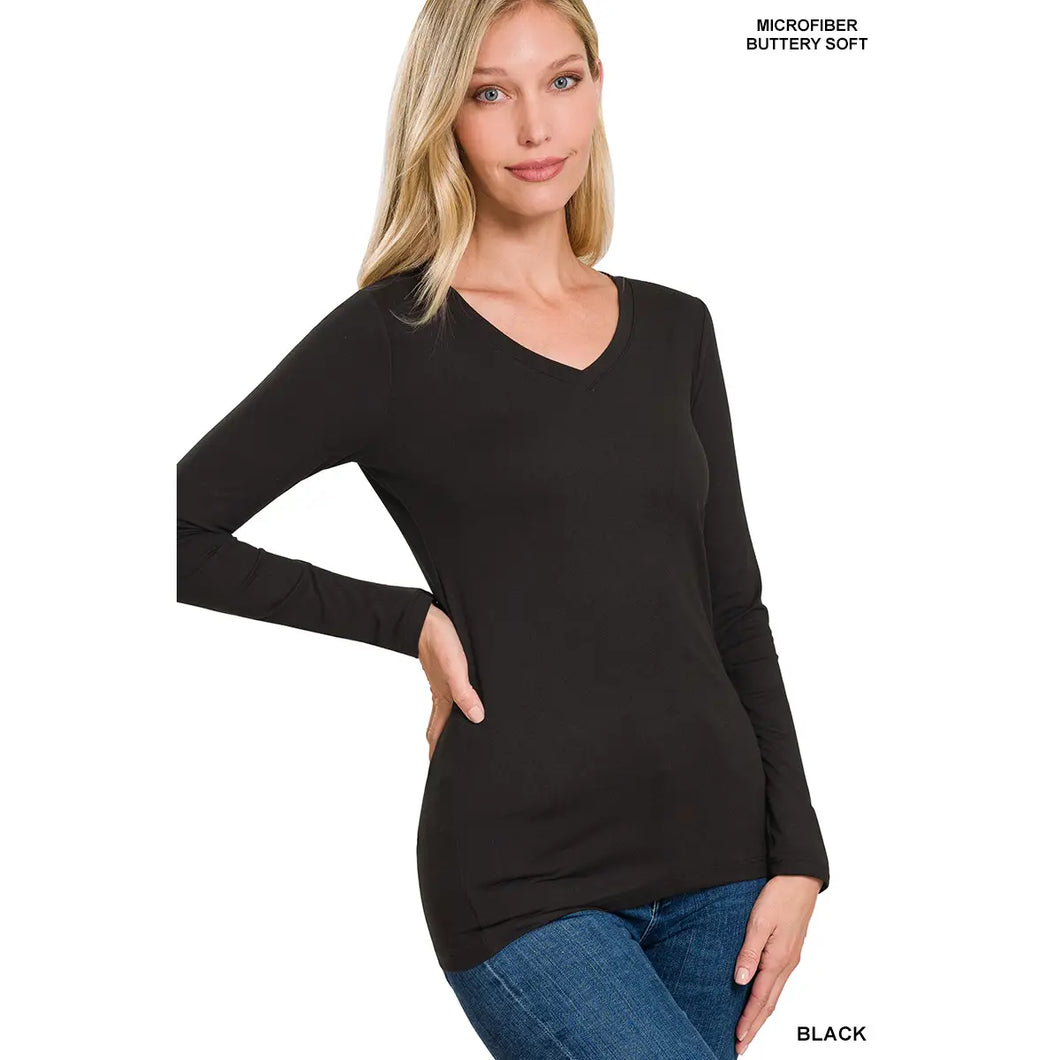 Brushed Microfiber Long Sleeve V-Neck Tee