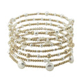 Set of 7 Gold Beaded and Pearl Stretch Bracelets