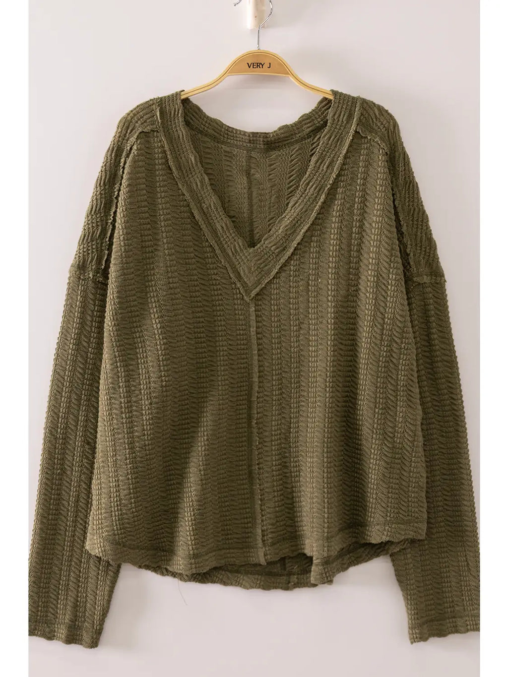 OLIVE Open Weave V-Neck Top