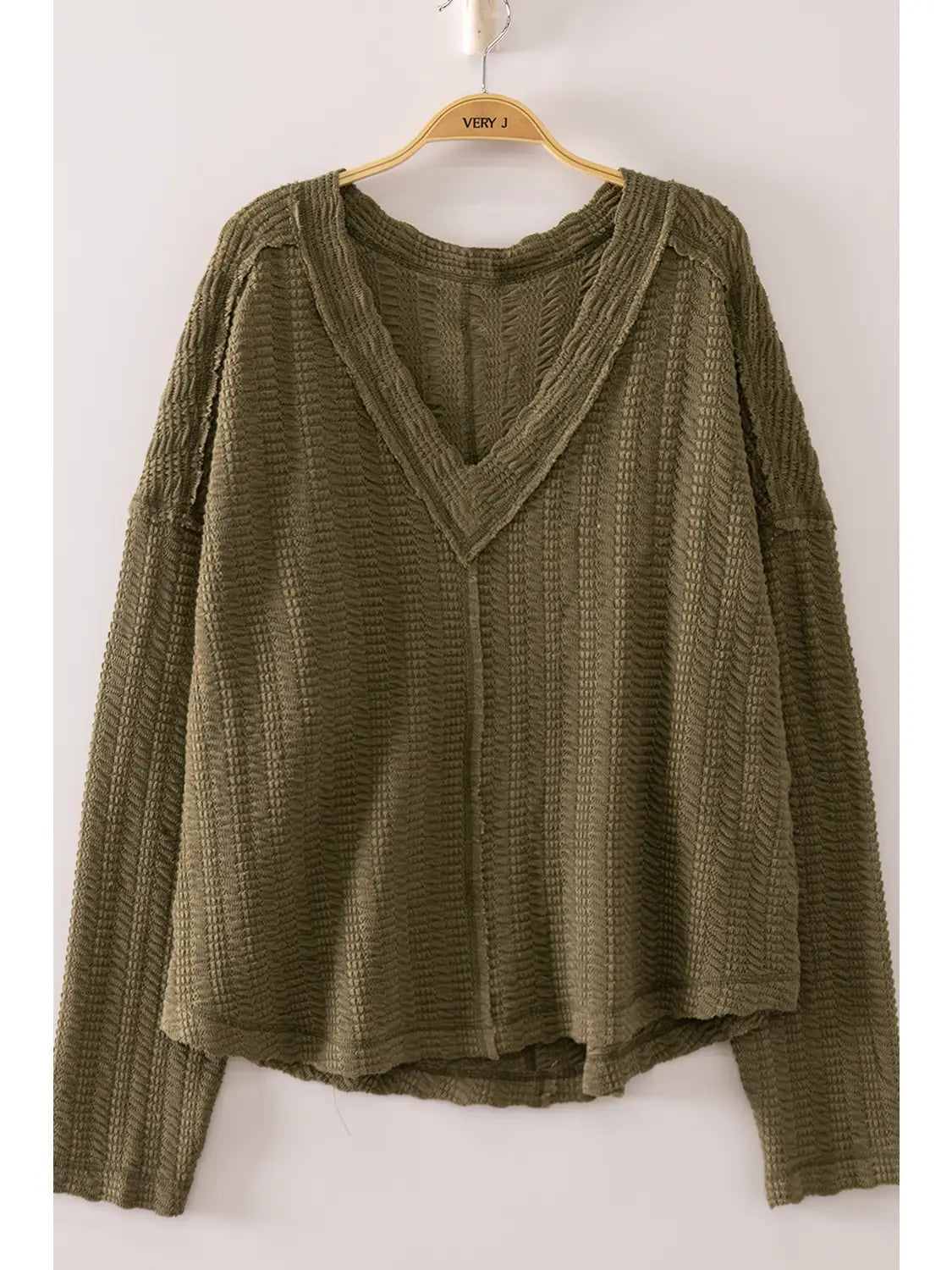 OLIVE Open Weave V-Neck Top