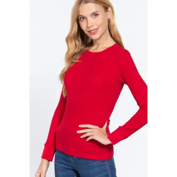 RED Crew Neck Thermal Knit Top