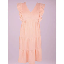 Load image into Gallery viewer, CORAL RIBBED RUFFLE SLEEVE DRESS
