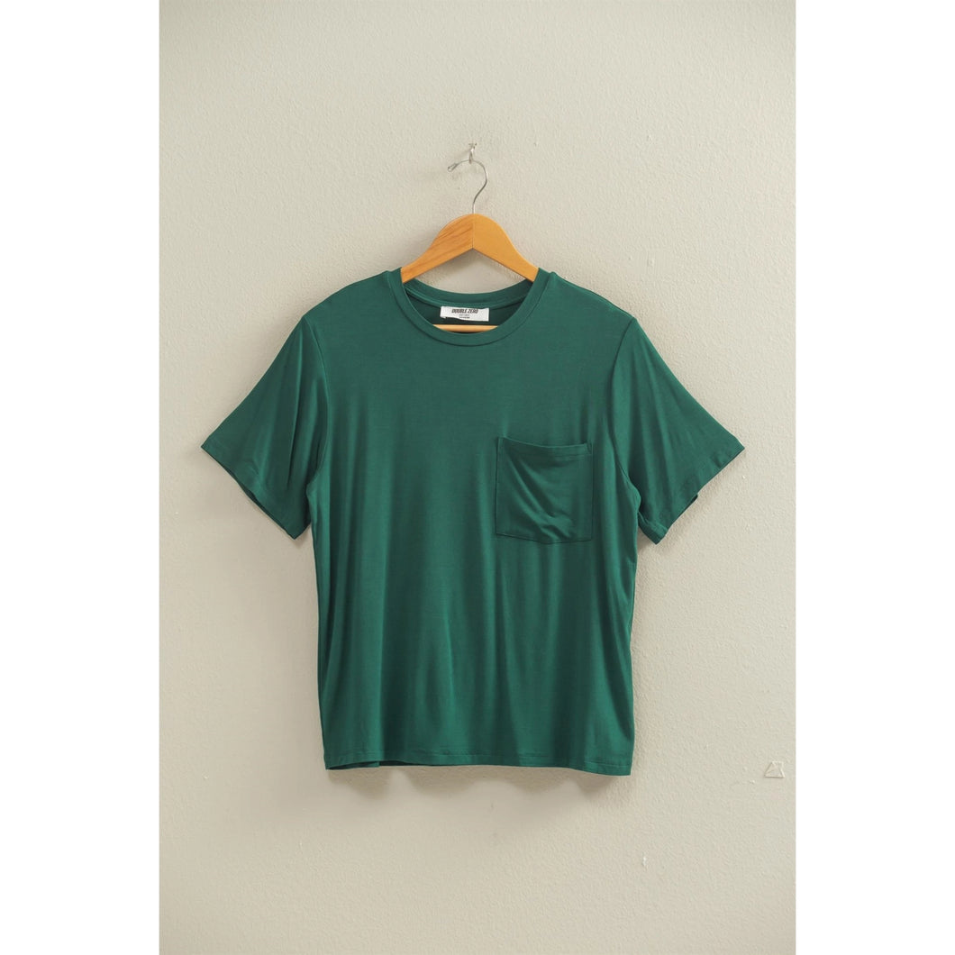 Classic Crew Neck Short Sleeve Pocket Top IN HUNTER GREEN